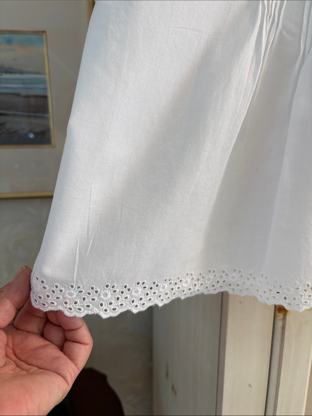 Ann Taylor Weekend 100% Cotton White Eyelet Ruffle Front Blouse - Picture 8 of 11